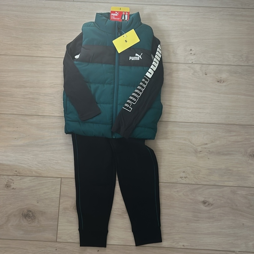 NWT- Puma Kids' 3-piece Vest, Long Sleeve Shirt and Sweatpants Size:5T Boys
